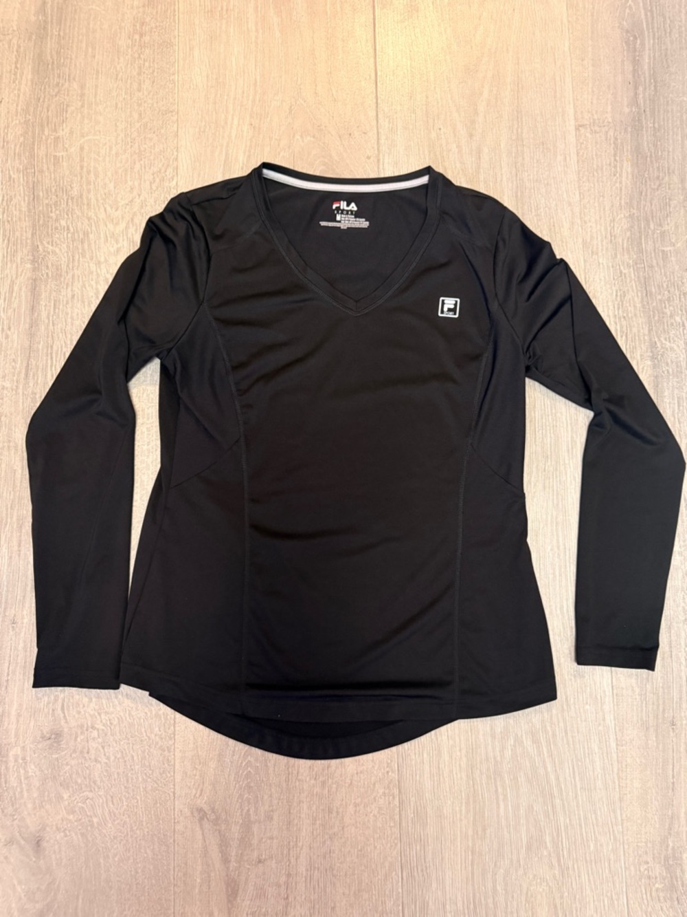 Fila Black V-Neck Long Sleeve Active Top